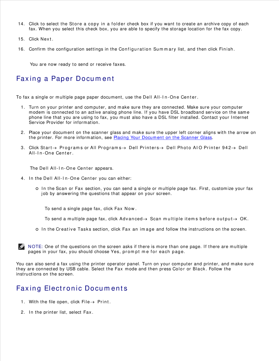 Dell 942 manual Faxing a Paper Document, Faxing Electronic Documents 