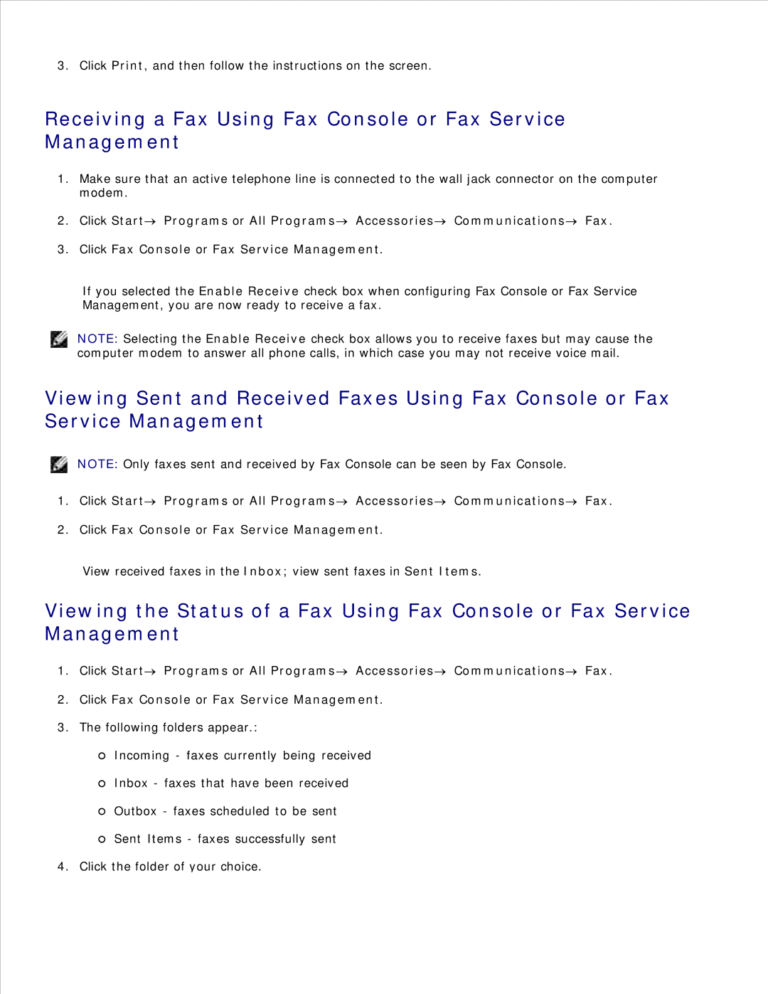 Dell 942 manual Receiving a Fax Using Fax Console or Fax Service Management 