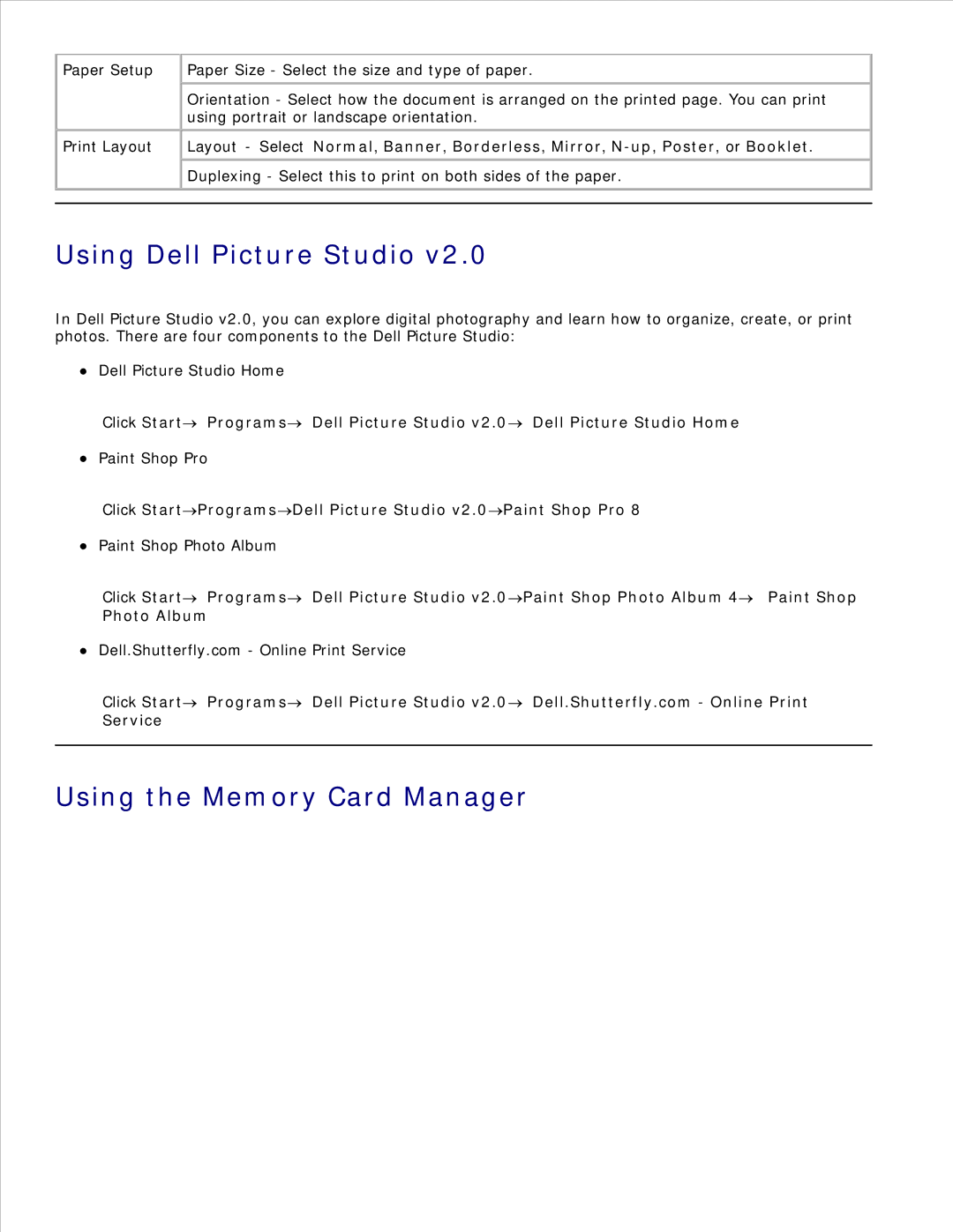 Dell 942 manual Using Dell Picture Studio, Using the Memory Card Manager 