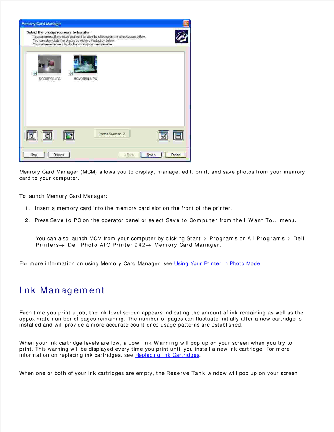 Dell 942 manual Ink Management 