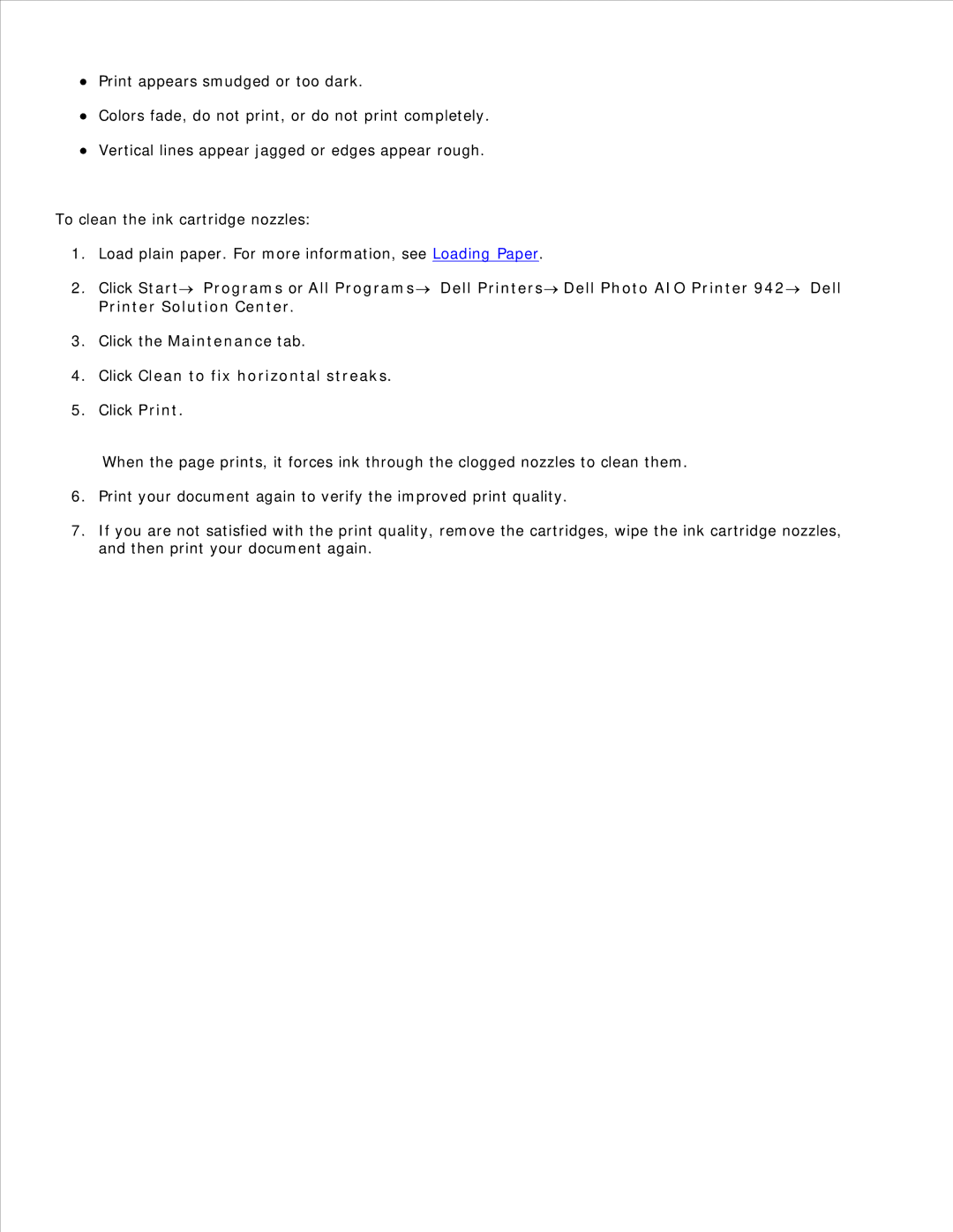 Dell 942 manual Click Clean to fix horizontal streaks 