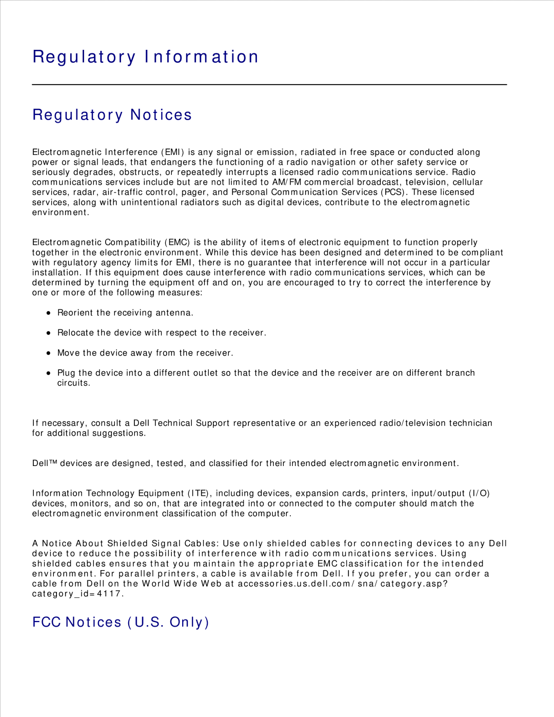Dell 942 manual Regulatory Information, Regulatory Notices, FCC Notices U.S. Only 