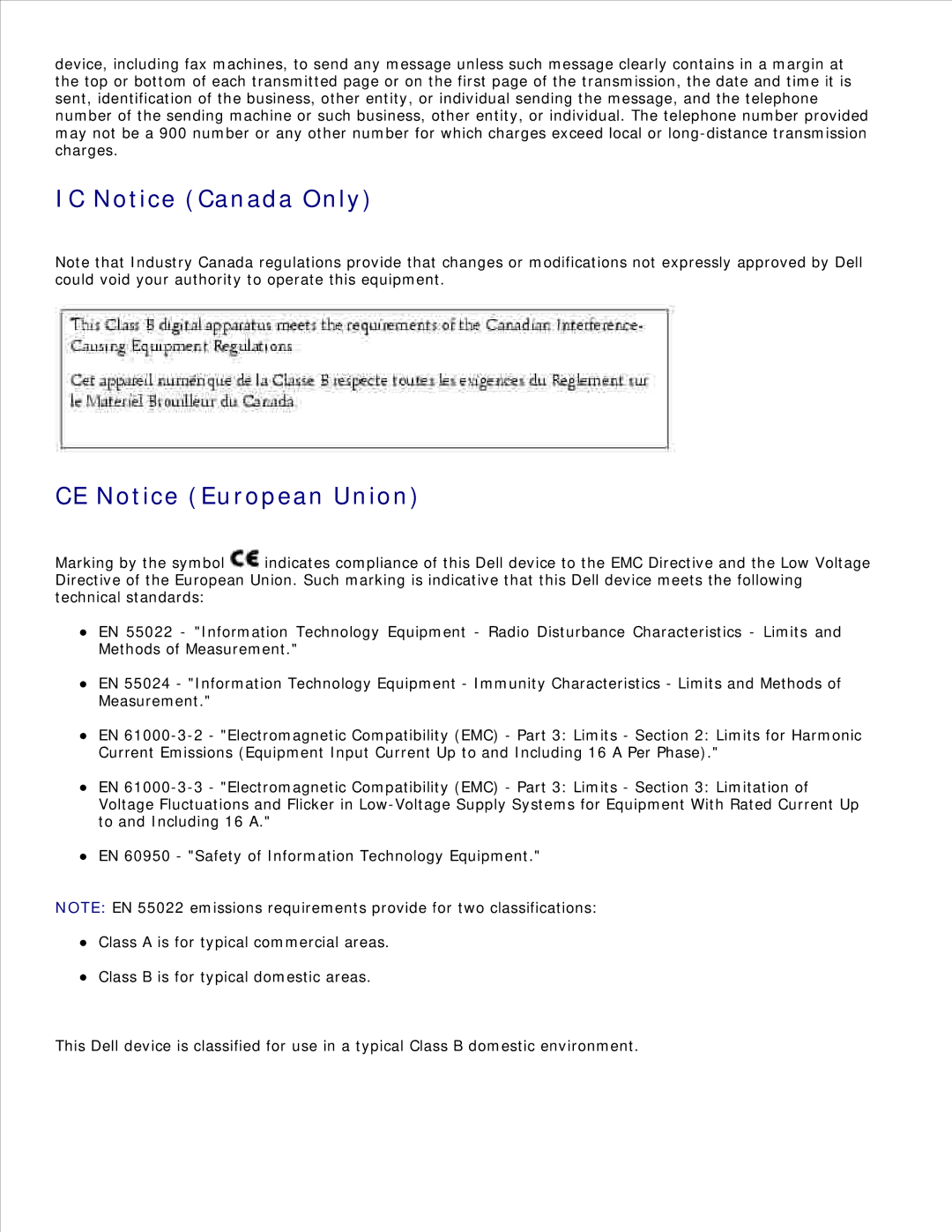 Dell 942 manual IC Notice Canada Only CE Notice European Union 