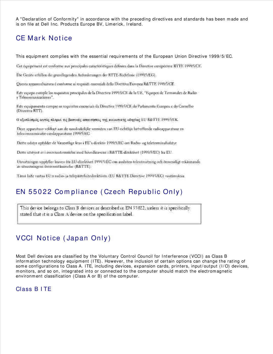 Dell 942 manual CE Mark Notice, Class B ITE 