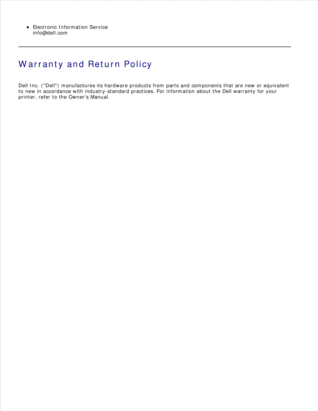 Dell 942 manual Warranty and Return Policy 