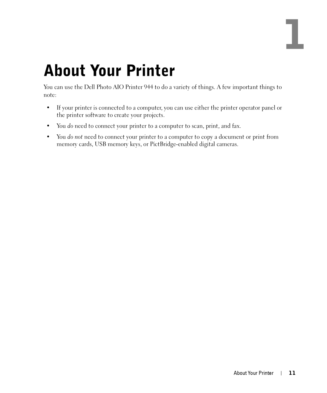 Dell 944 owner manual About Your Printer 