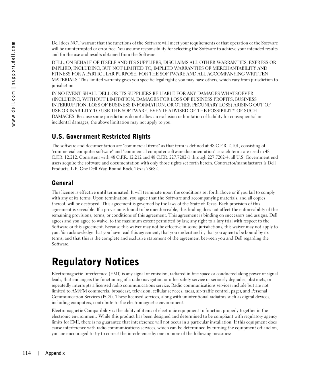 Dell 944 owner manual Regulatory Notices, Government Restricted Rights, General, 114 