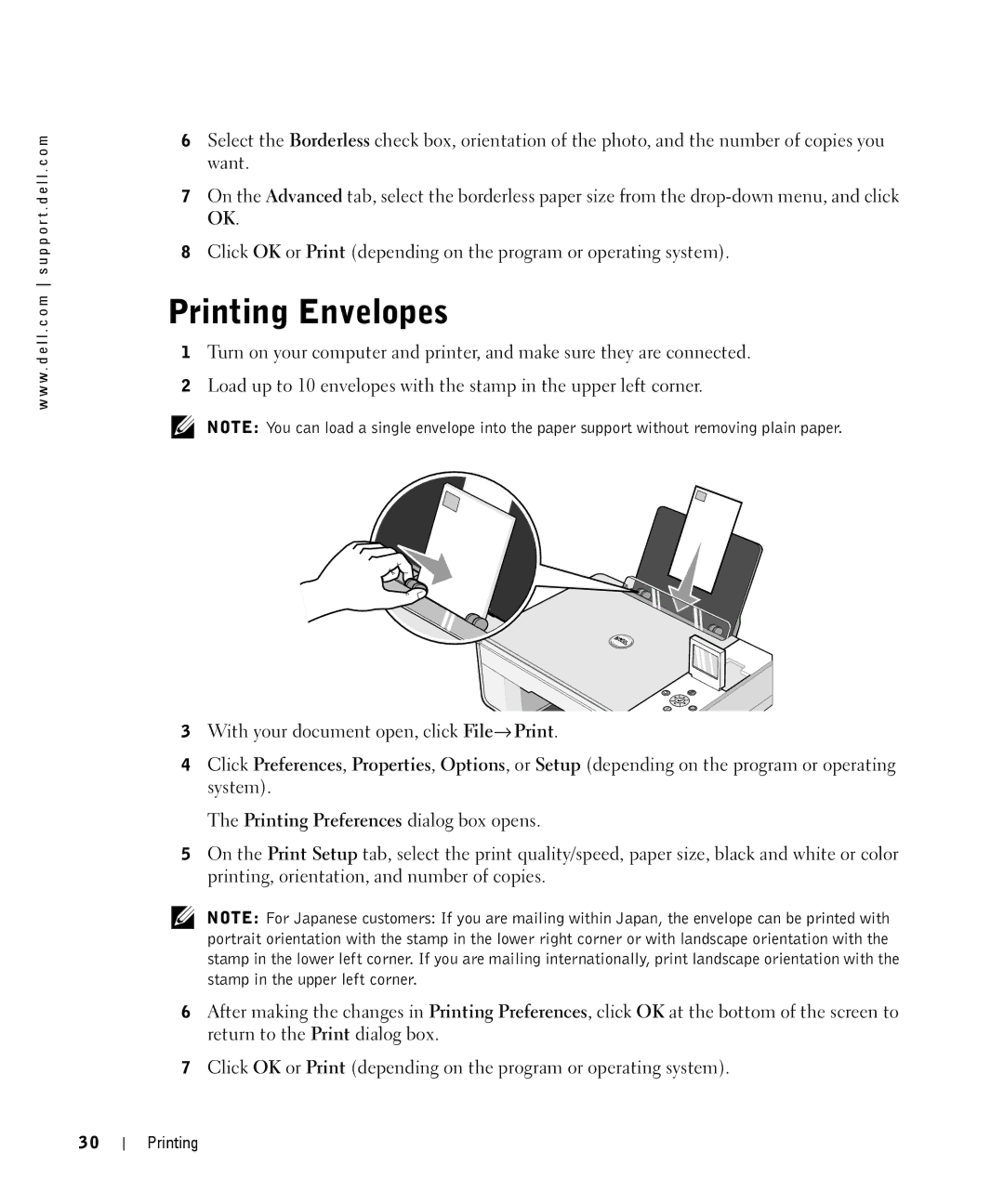 Dell 944 owner manual Printing Envelopes 