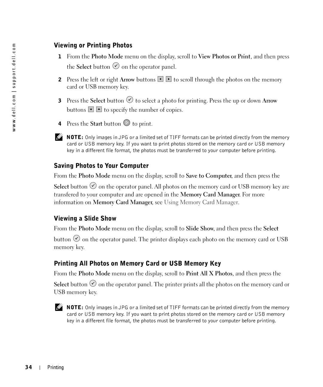 Dell 944 owner manual Viewing or Printing Photos, Saving Photos to Your Computer, Viewing a Slide Show 