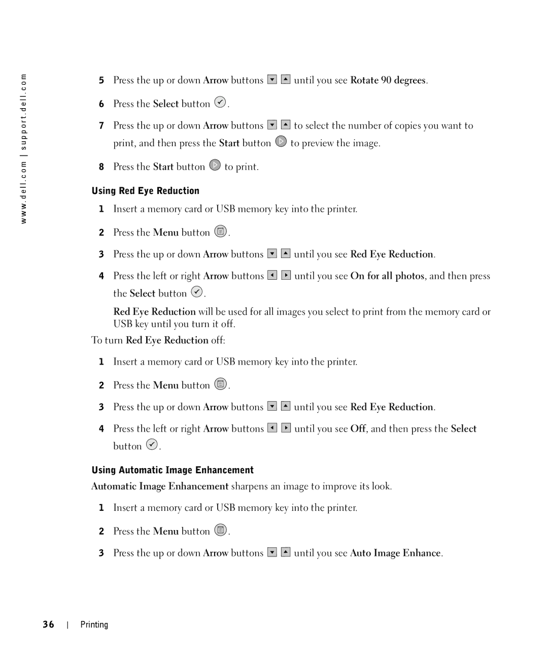 Dell 944 owner manual Using Red Eye Reduction, To turn Red Eye Reduction off, Using Automatic Image Enhancement 