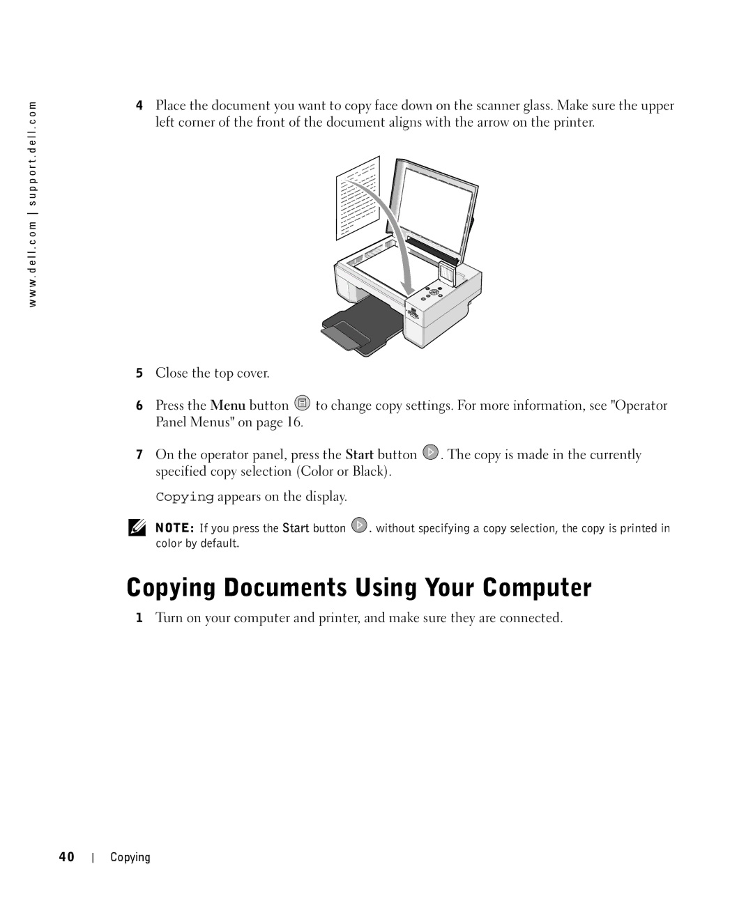 Dell 944 owner manual Copying Documents Using Your Computer 