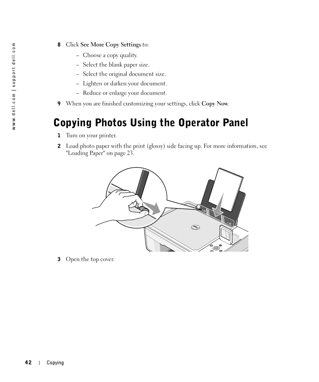 Dell 944 owner manual Copying Photos Using the Operator Panel, Click See More Copy Settings to 