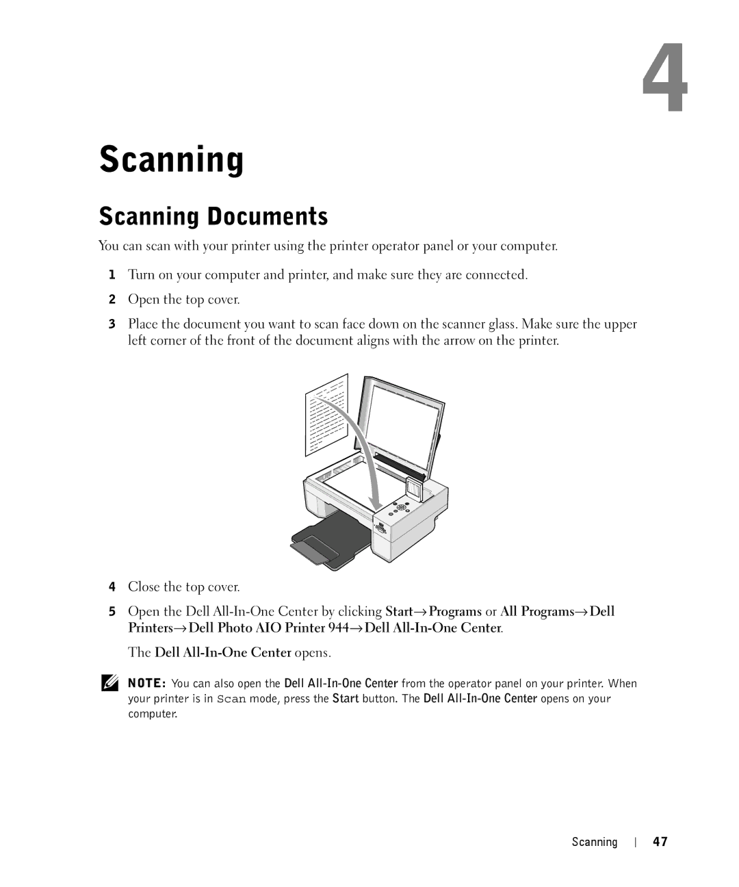 Dell 944 owner manual Scanning Documents 