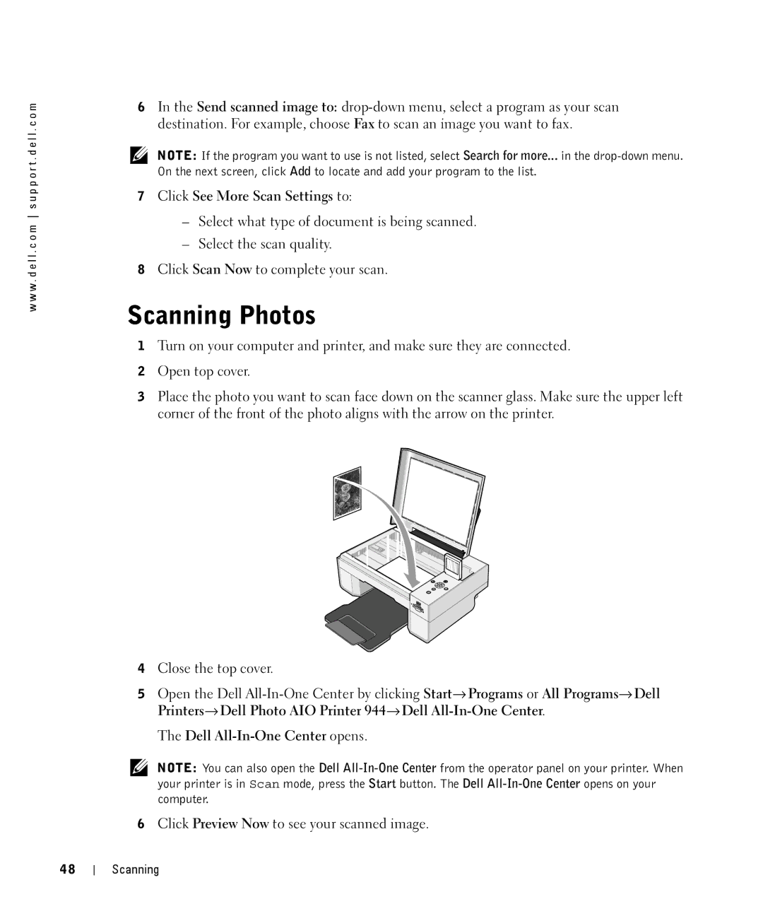 Dell 944 owner manual Scanning Photos, Click See More Scan Settings to, Click Preview Now to see your scanned image 