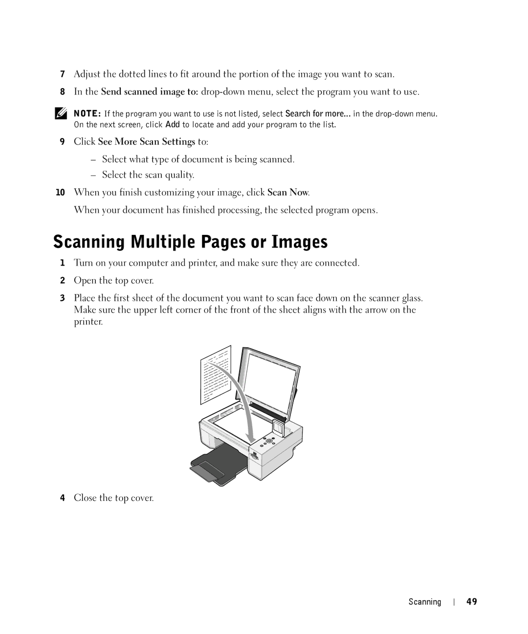 Dell 944 owner manual Scanning Multiple Pages or Images 