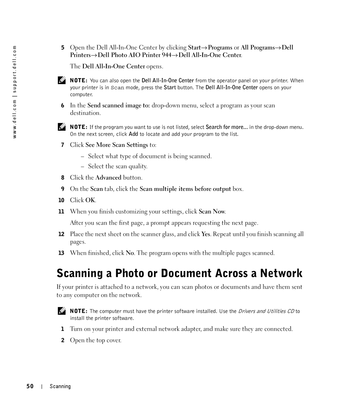 Dell 944 owner manual Scanning a Photo or Document Across a Network 