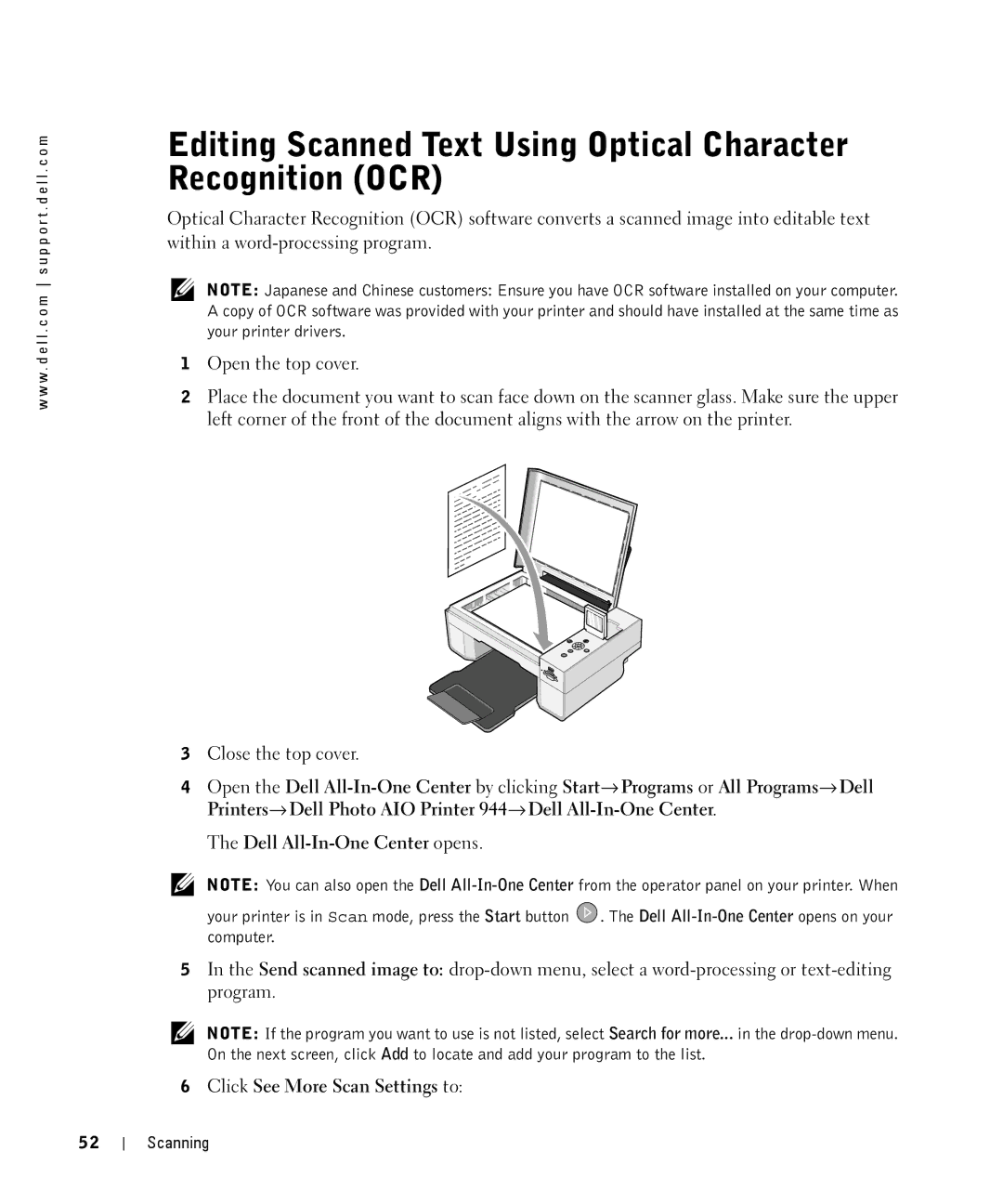 Dell 944 owner manual Editing Scanned Text Using Optical Character Recognition OCR 