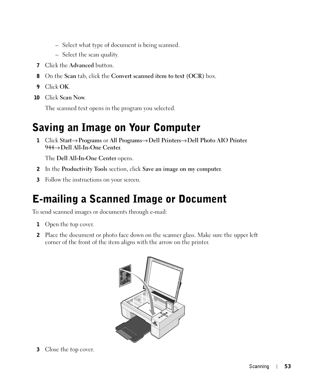 Dell 944 owner manual Saving an Image on Your Computer, Mailing a Scanned Image or Document, Click Scan Now 