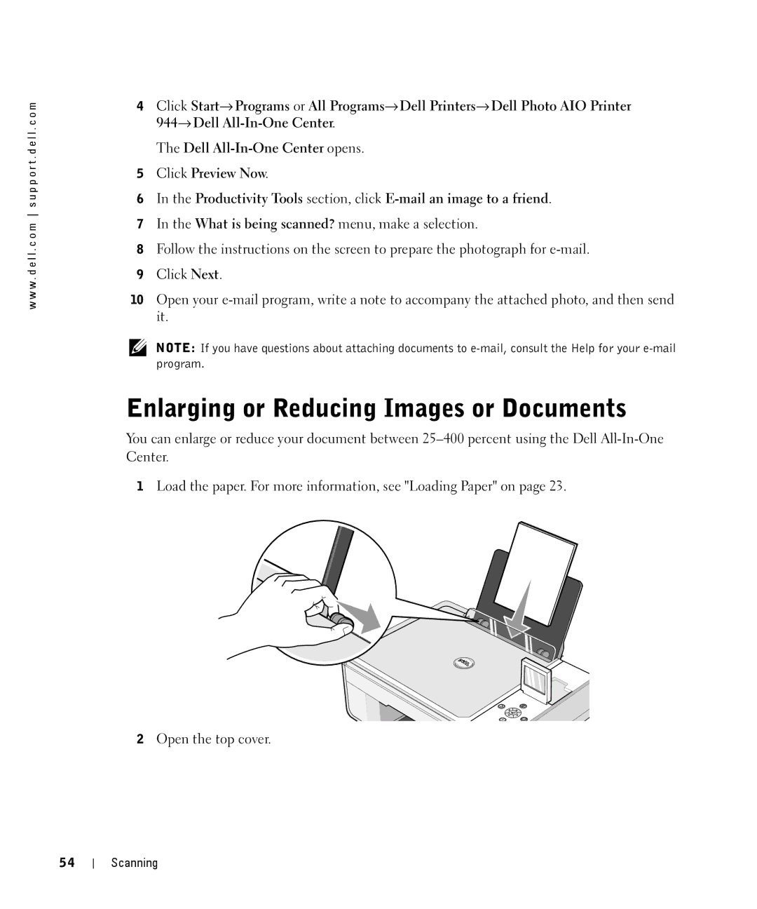 Dell 944 owner manual Enlarging or Reducing Images or Documents 