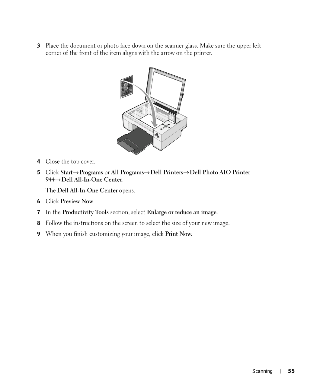 Dell 944 owner manual Scanning 