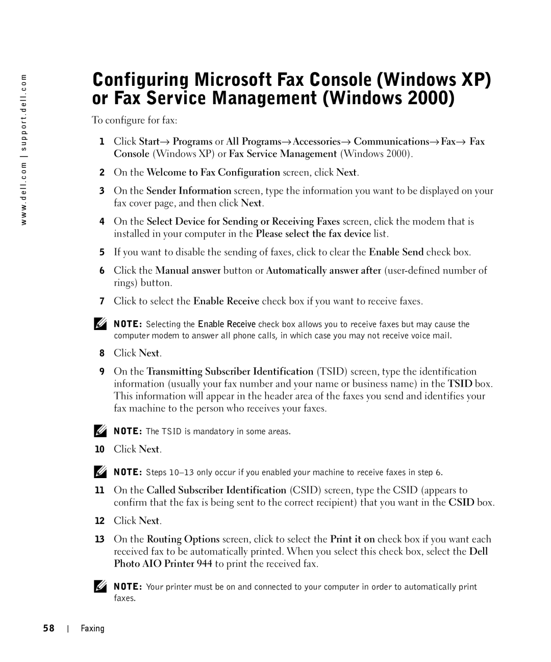 Dell 944 owner manual To configure for fax 