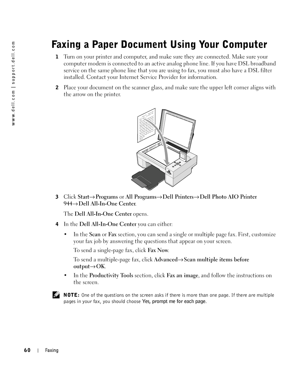 Dell 944 owner manual Faxing a Paper Document Using Your Computer 