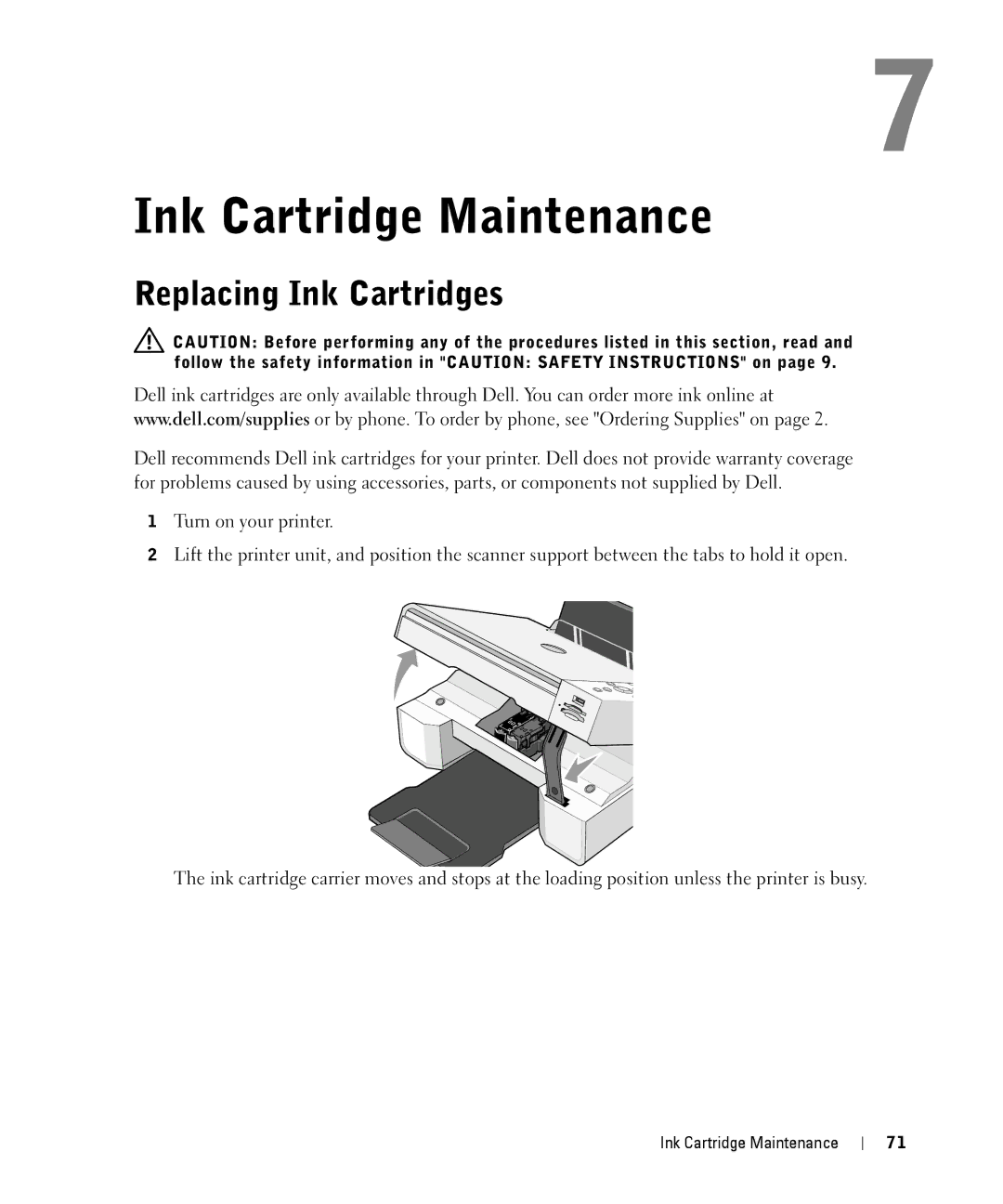 Dell 944 owner manual Ink Cartridge Maintenance, Replacing Ink Cartridges 