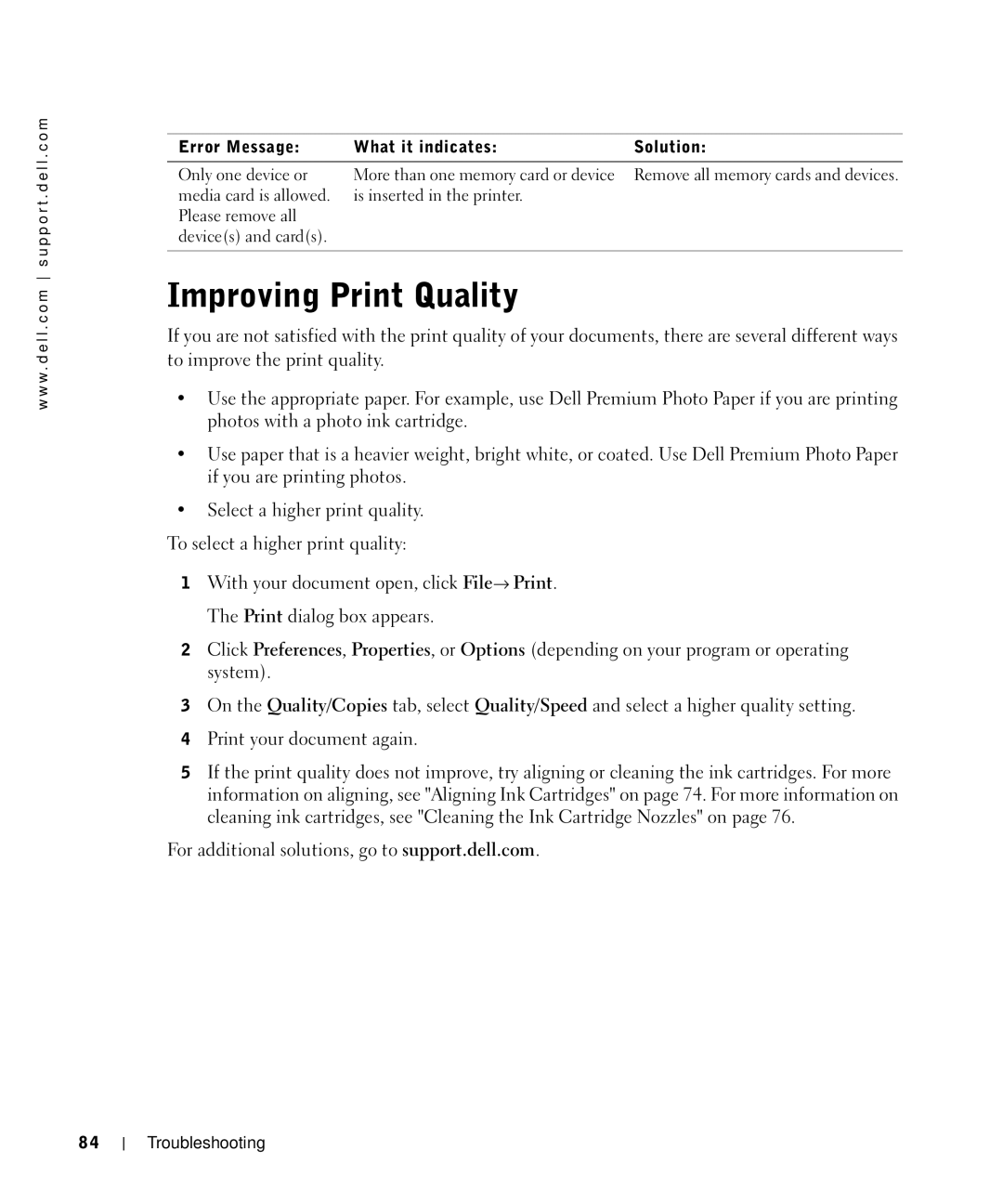 Dell 944 owner manual Improving Print Quality 