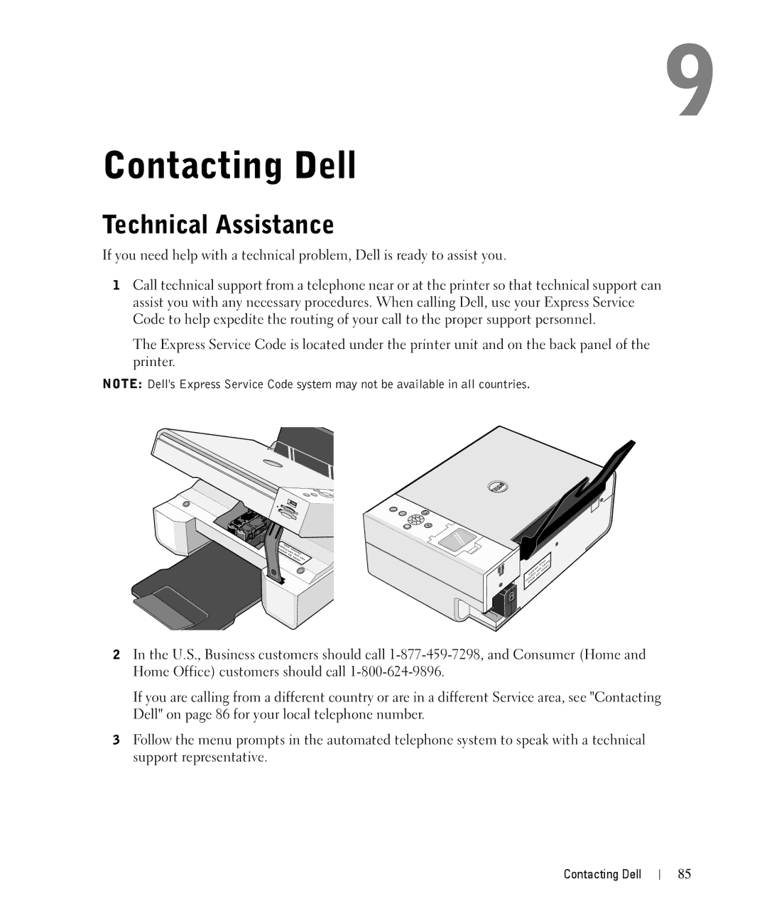 Dell 944 owner manual Contacting Dell, Technical Assistance 