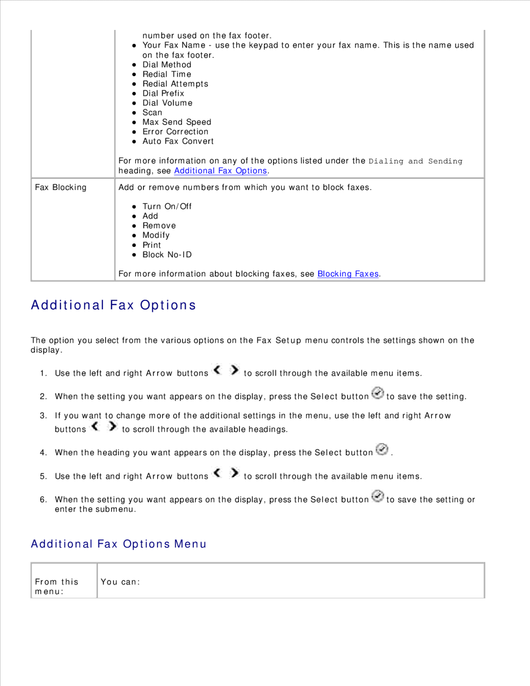 Dell 946 owner manual Additional Fax Options Menu 