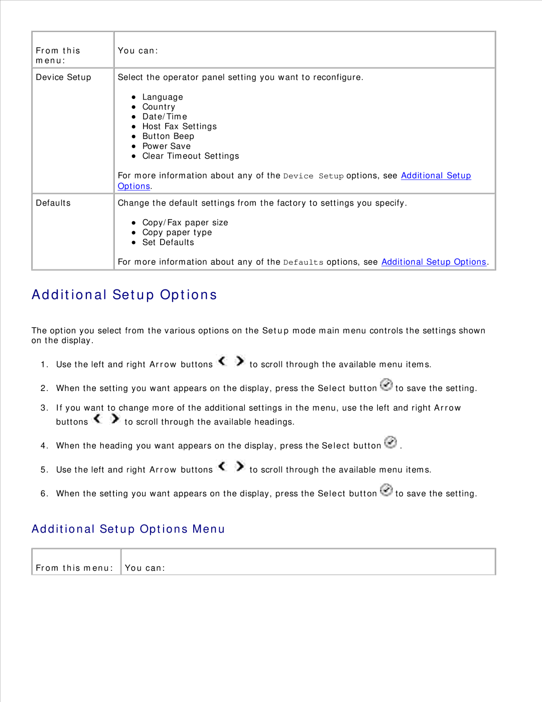 Dell 946 owner manual Additional Setup Options Menu 