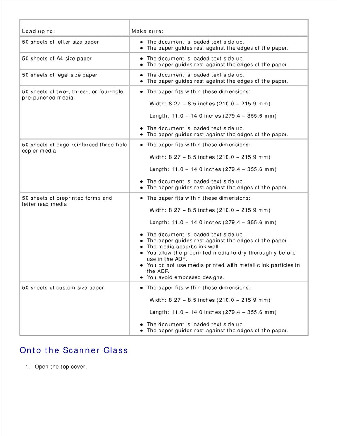 Dell 946 owner manual Onto the Scanner Glass, Load up to Make sure 