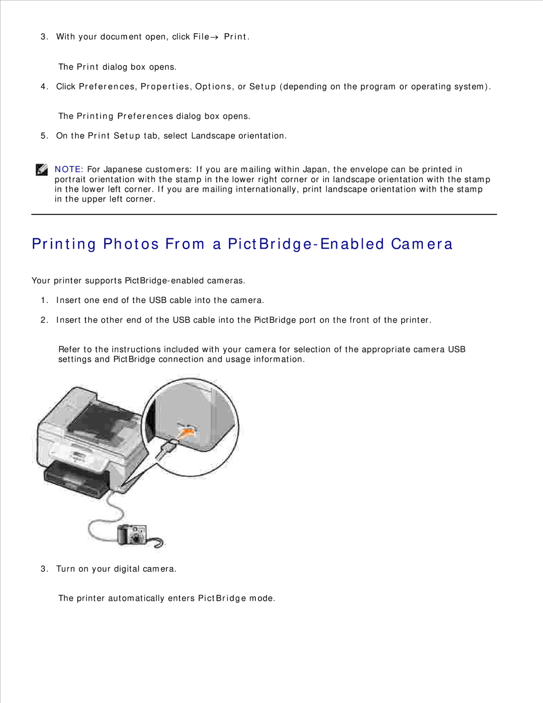 Dell 946 owner manual Printing Photos From a PictBridge-Enabled Camera 