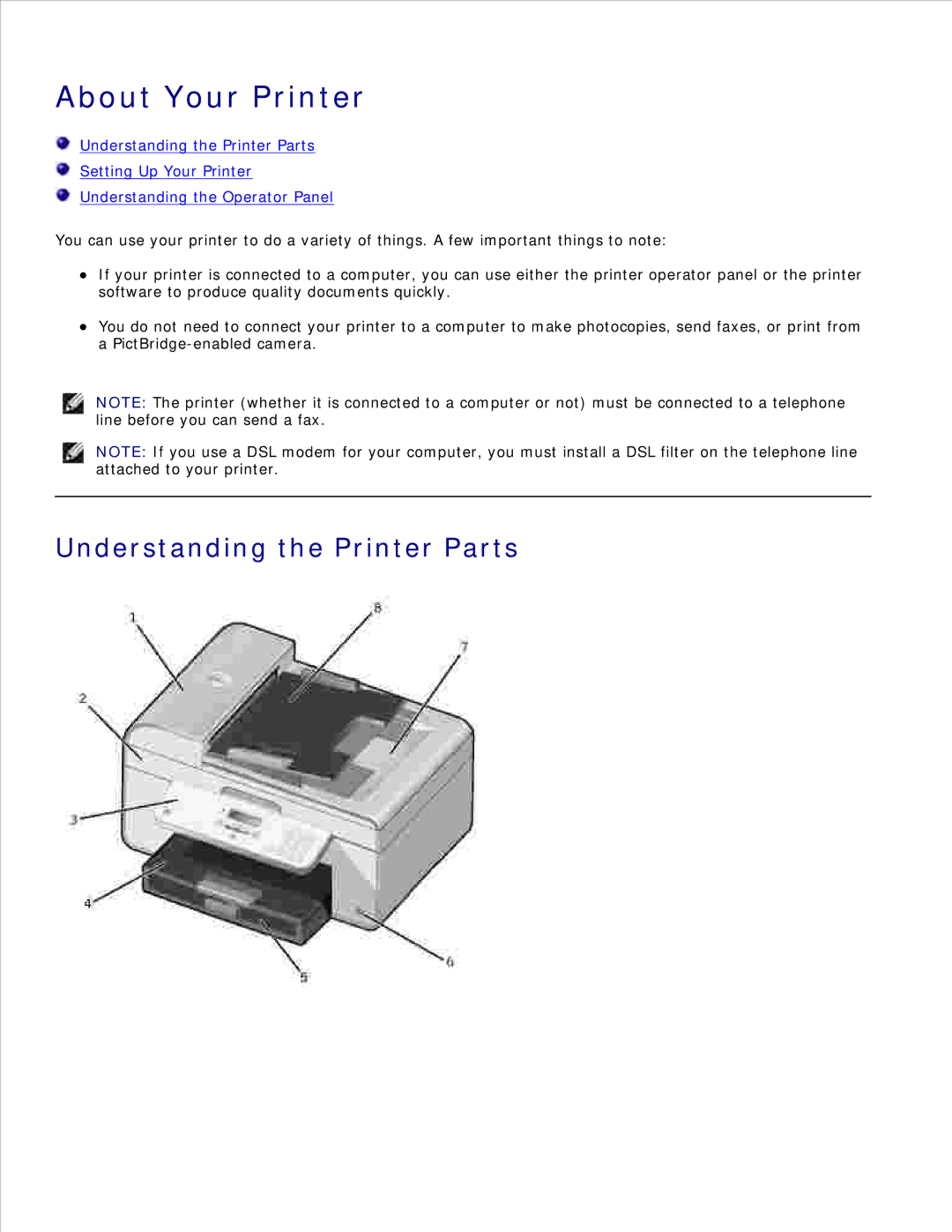 Dell 946 owner manual About Your Printer, Understanding the Printer Parts 