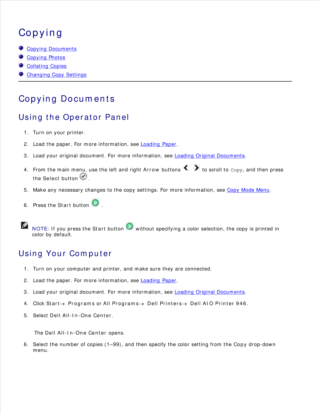 Dell 946 owner manual Copying Documents, Using Your Computer 