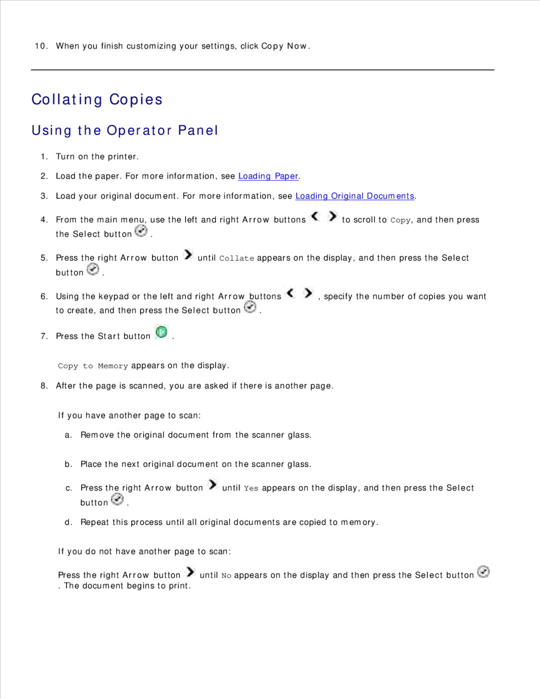 Dell 946 owner manual Collating Copies, If you have another page to scan 