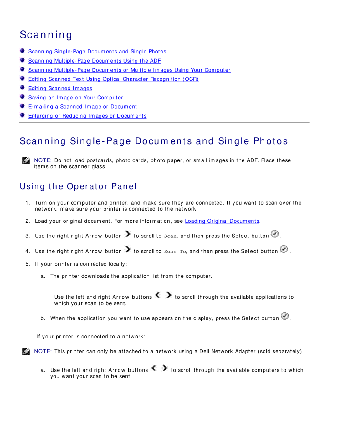 Dell 946 owner manual Scanning Single-Page Documents and Single Photos 