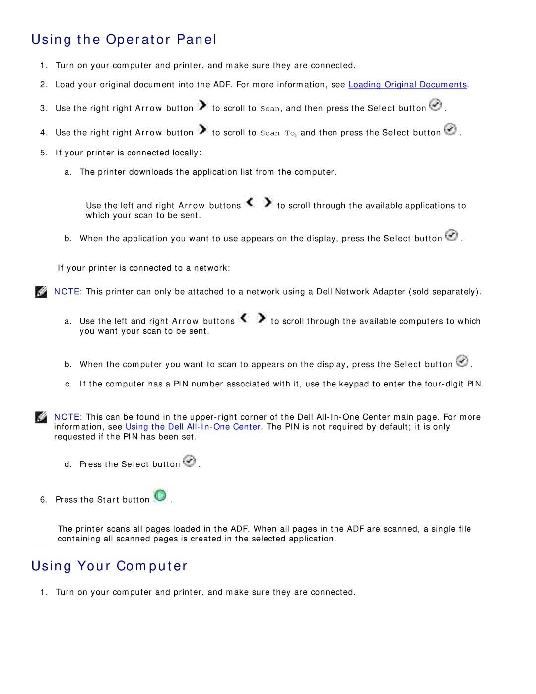 Dell 946 owner manual Using the Operator Panel 