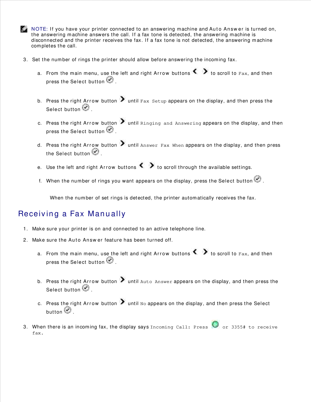 Dell 946 owner manual Receiving a Fax Manually 