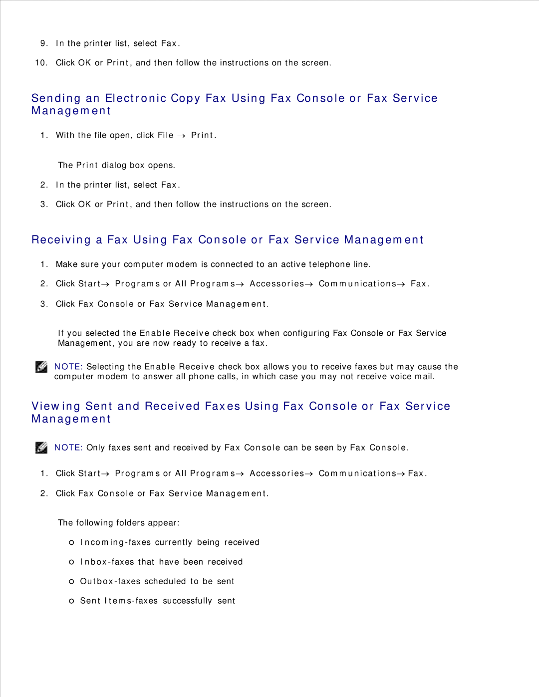 Dell 946 owner manual Receiving a Fax Using Fax Console or Fax Service Management 