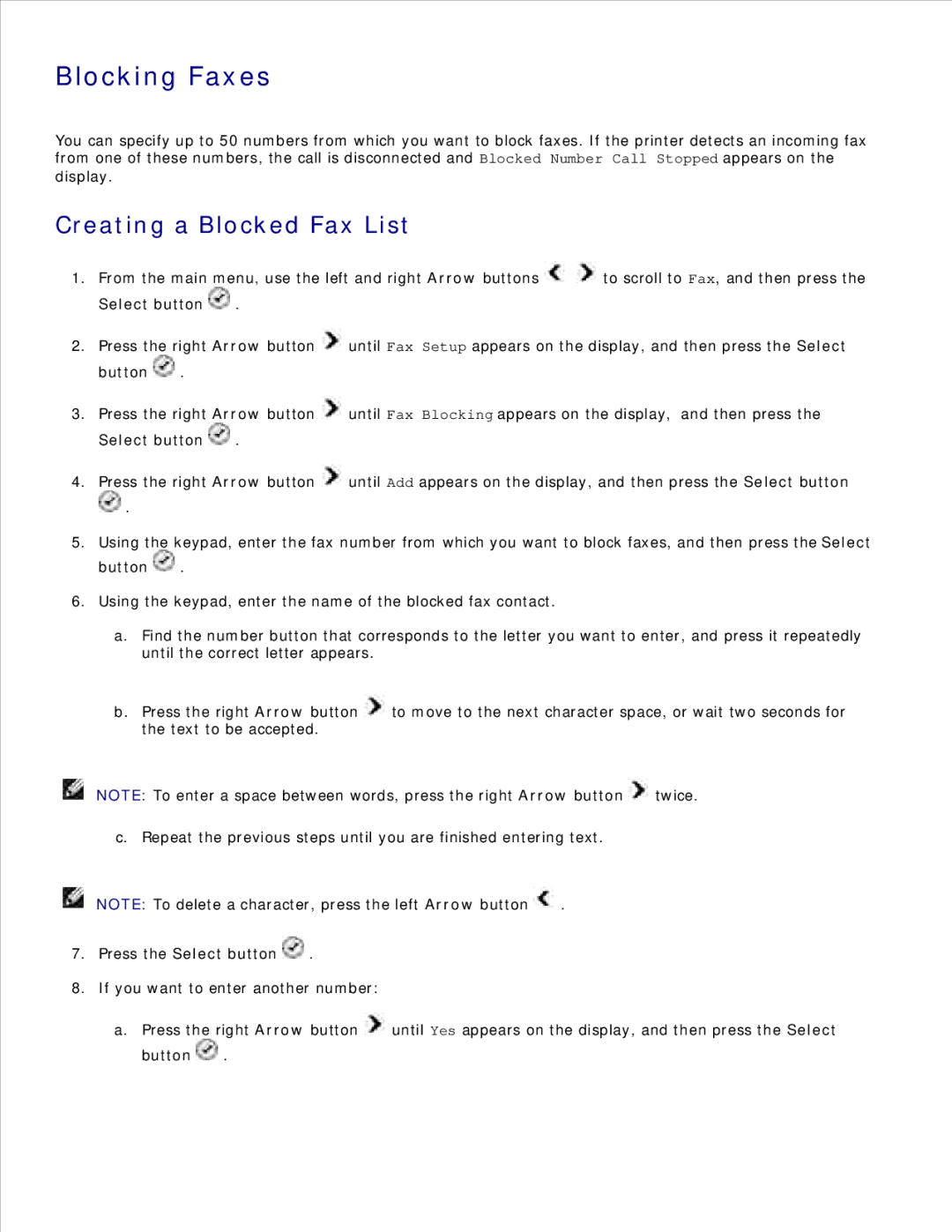 Dell 946 owner manual Blocking Faxes, Creating a Blocked Fax List 