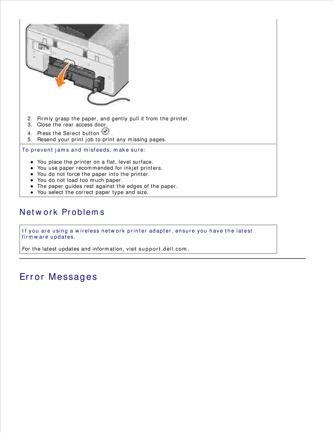 Dell 946 owner manual Error Messages, Network Problems 