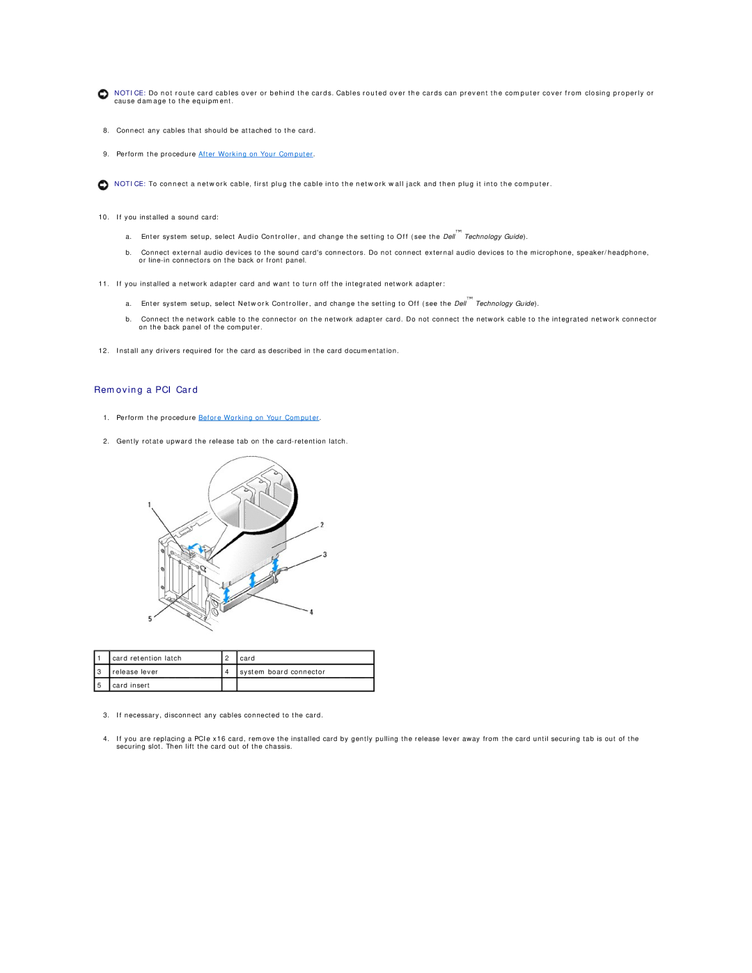 Dell 960 manual Removing a PCI Card 