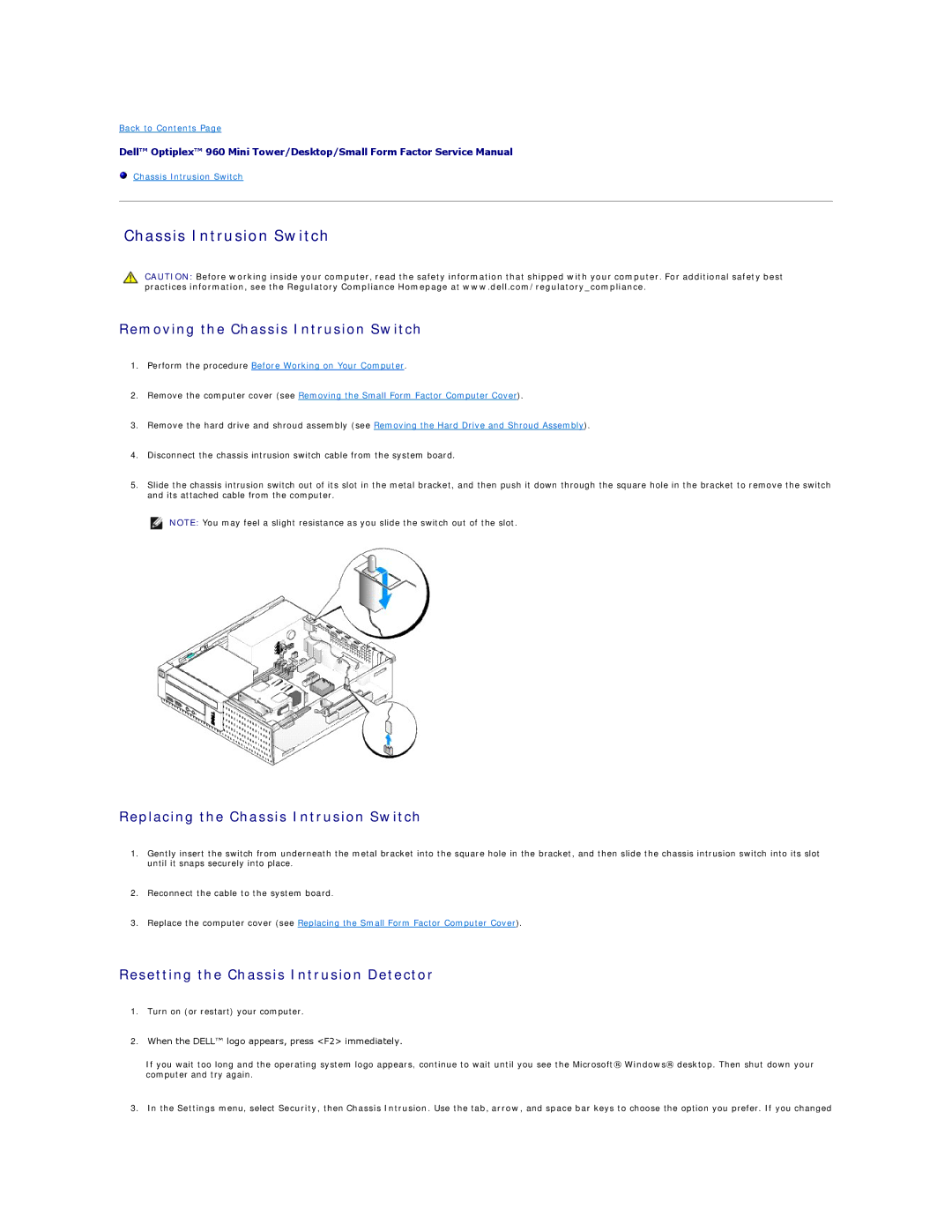 Dell 960 manual Chassis Intrusion Switch 