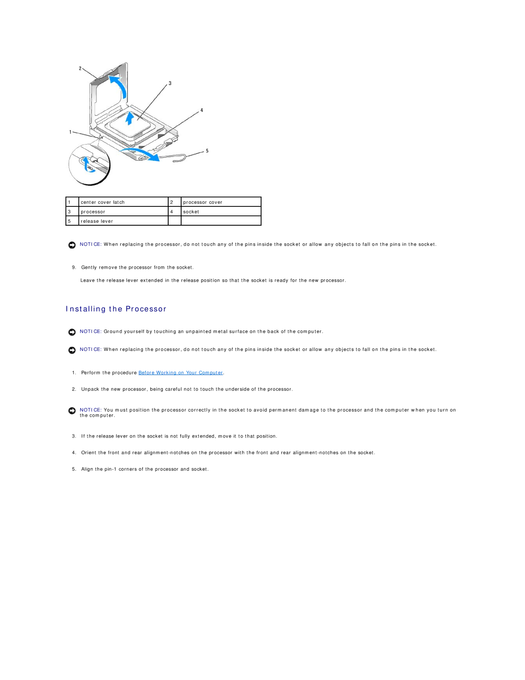 Dell 960 manual Installing the Processor 