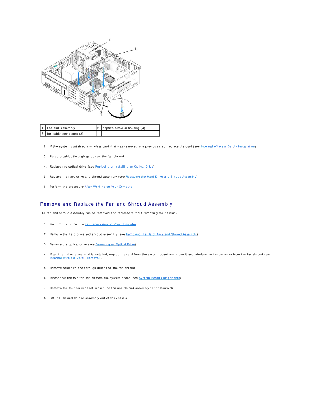 Dell 960 manual Remove and Replace the Fan and Shroud Assembly 