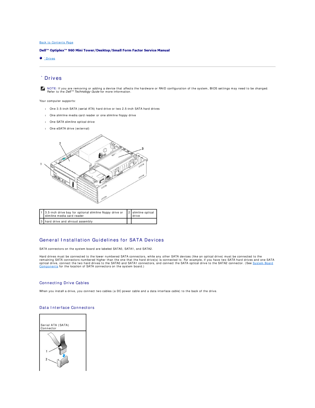 Dell 960 manual `Drives, General Installation Guidelines for Sata Devices 