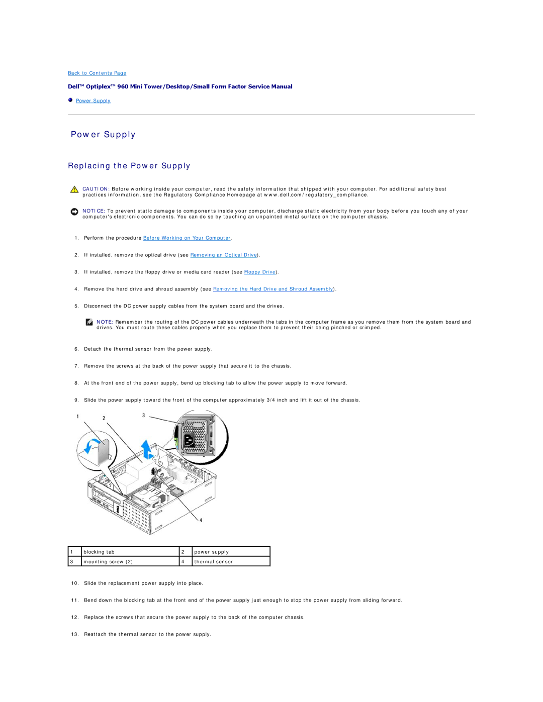 Dell 960 manual Power Supply 