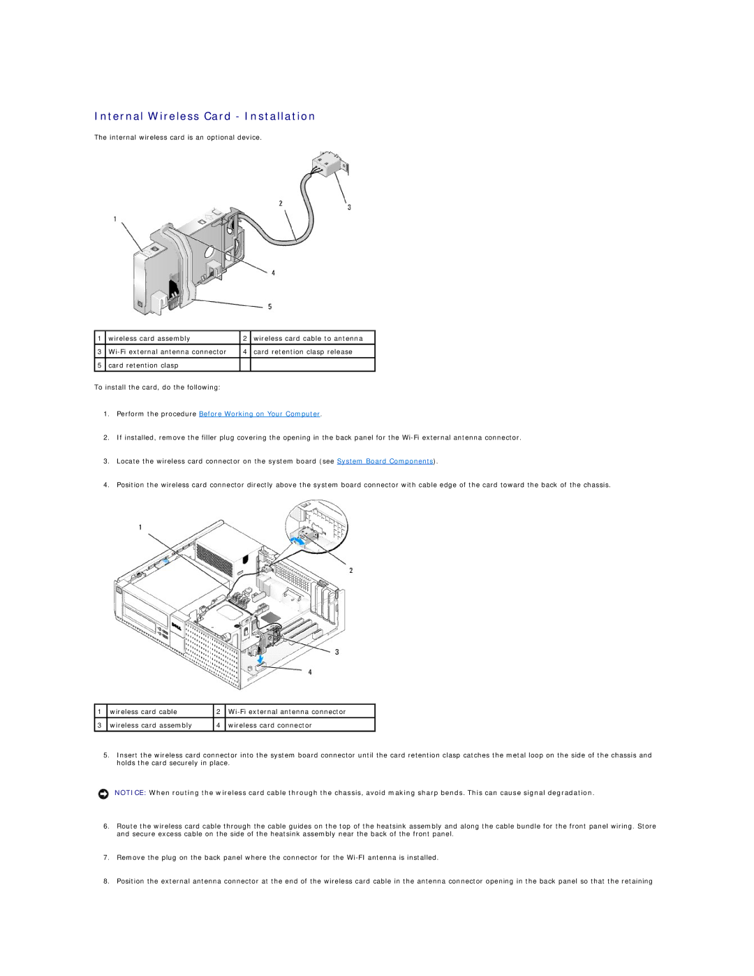 Dell 960 manual Internal Wireless Card Installation 