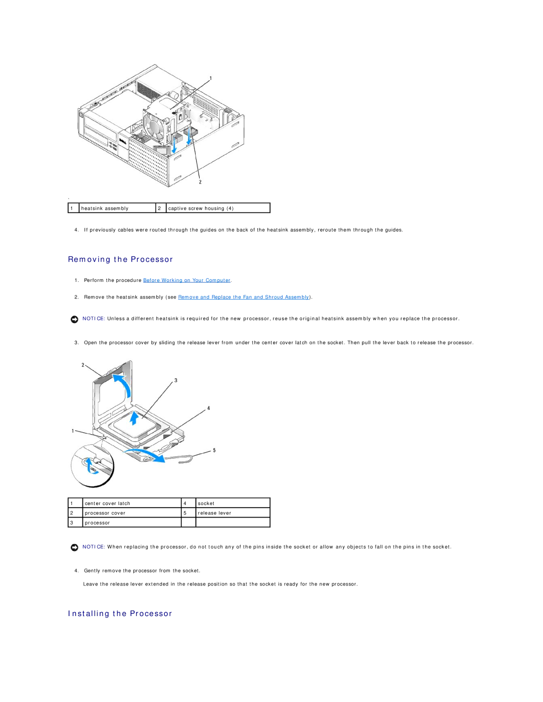 Dell 960 manual Removing the Processor, Installing the Processor 